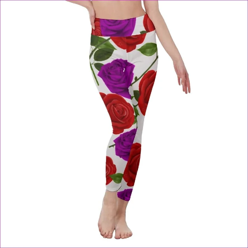 Price Slash Red Rose Purp Women's High Waist Leggings | Side Stitch Closure