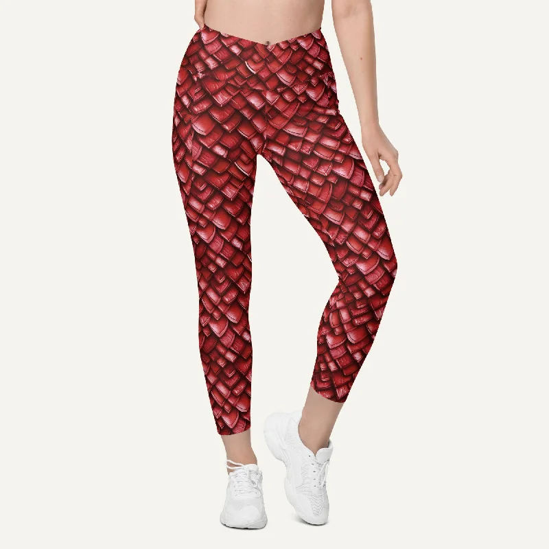 Super Bargain Ruby Dragon Scales Crossover Leggings With Pockets