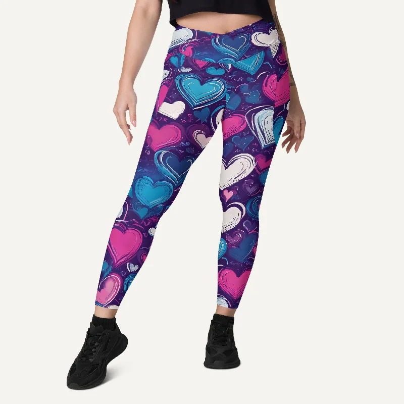 Discount Deals Scribble Hearts Crossover Leggings With Pockets