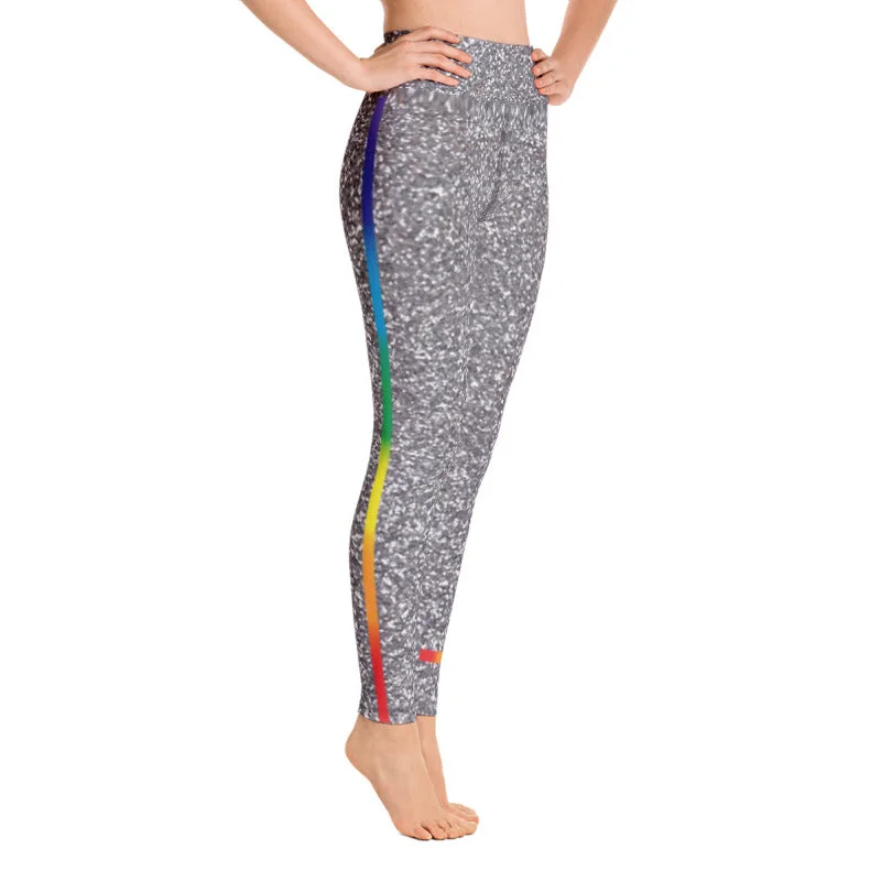 Big Discounts Silver Glitter High Waist Yoga Leggings