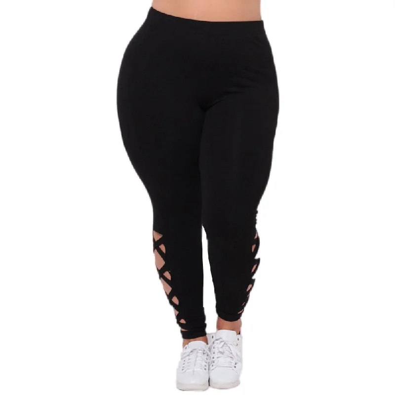 YEAR-End Clearance Solid Criss Cross Hollow Out Plus Size Leggings