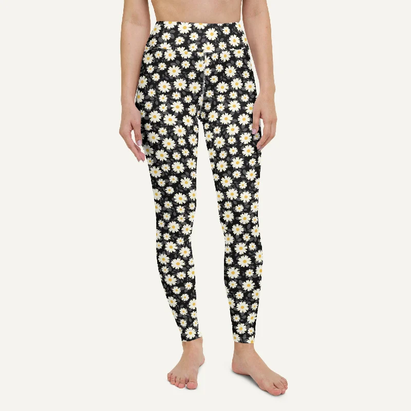 Bonus Savings Summer Daisies Black High-Waisted Leggings