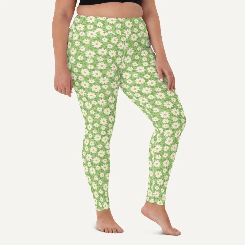 Stock Clearance Summer Daisies Green High-Waisted Leggings