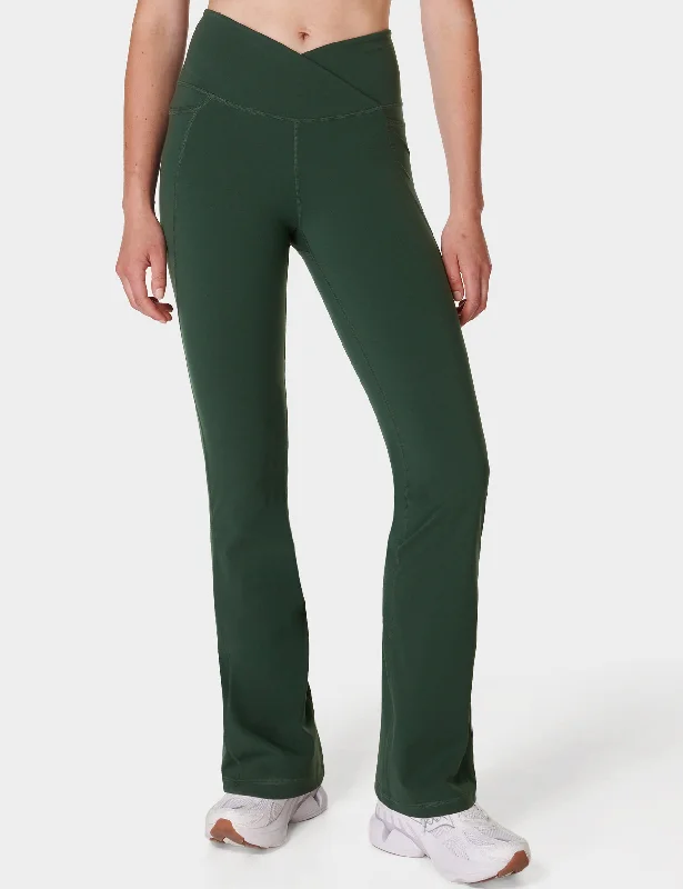 Extra Savings Power Bootcut Wrap Waist Gym Trousers - Trek Green