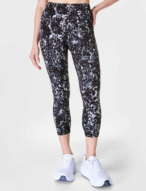 Super Bargain Power Cropped Gym Leggings - Grey Dapple Print