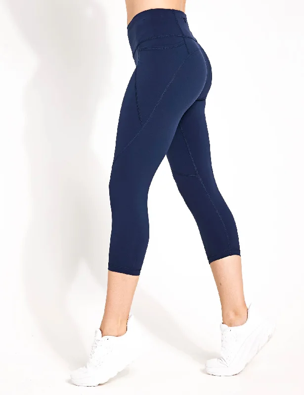 TIME-Limited Offer Power Cropped Gym Leggings - Navy Blue