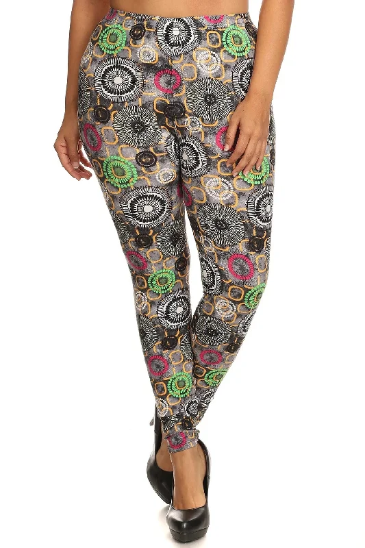 Don't Wait Voluptuous (+) Plus Size Abstract Print Slim Fit Leggings - Ships from The USA
