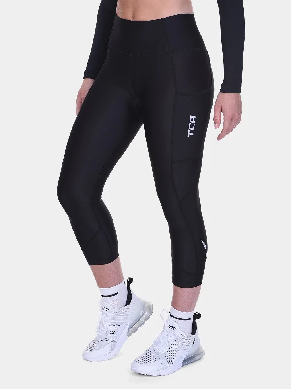 Doorbuster Deal Padded Capri Cycling Leggings For Women With Reflective Strips & Side Pocket