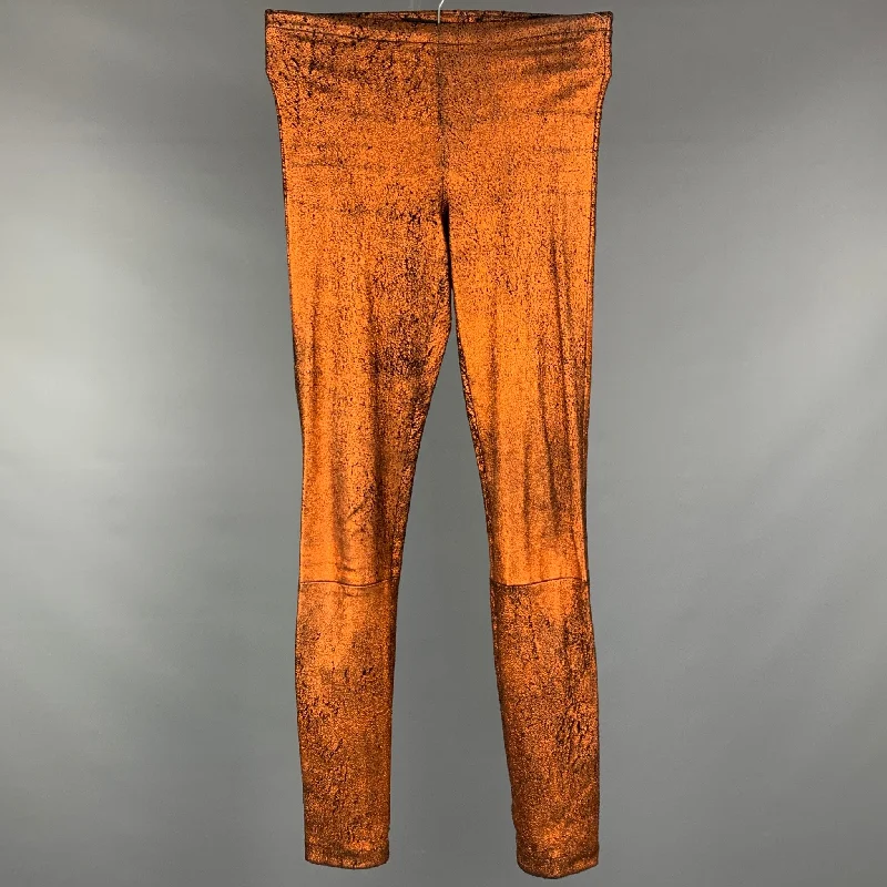 Price Smash HAIDER ACKERMANN Size S Copper & Black Stretch Crackled Leggings