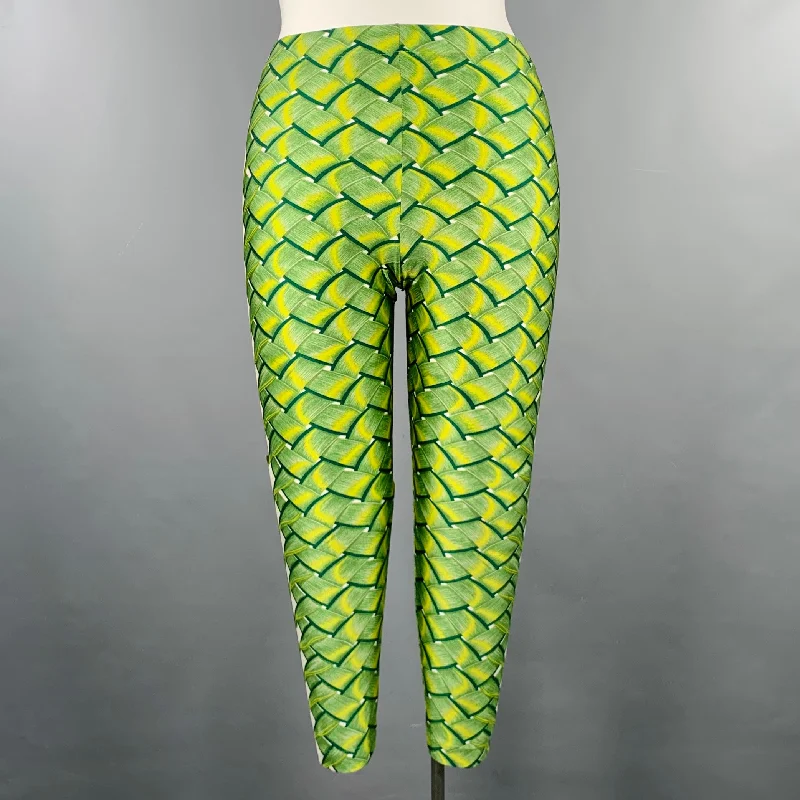 Value Deals HERMES Size 10 Green Yellow Lycra Woven Elastic Waistband Leggings