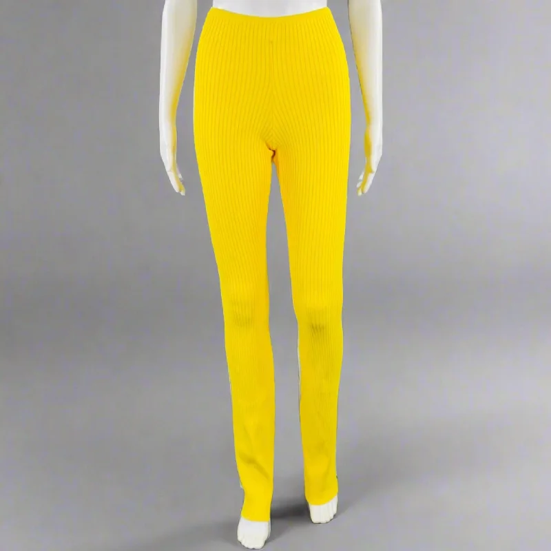 Unbeatable Prices LANEUS Size 4 Yellow Viscose Blend Ribbed Bell Bottom Leggings