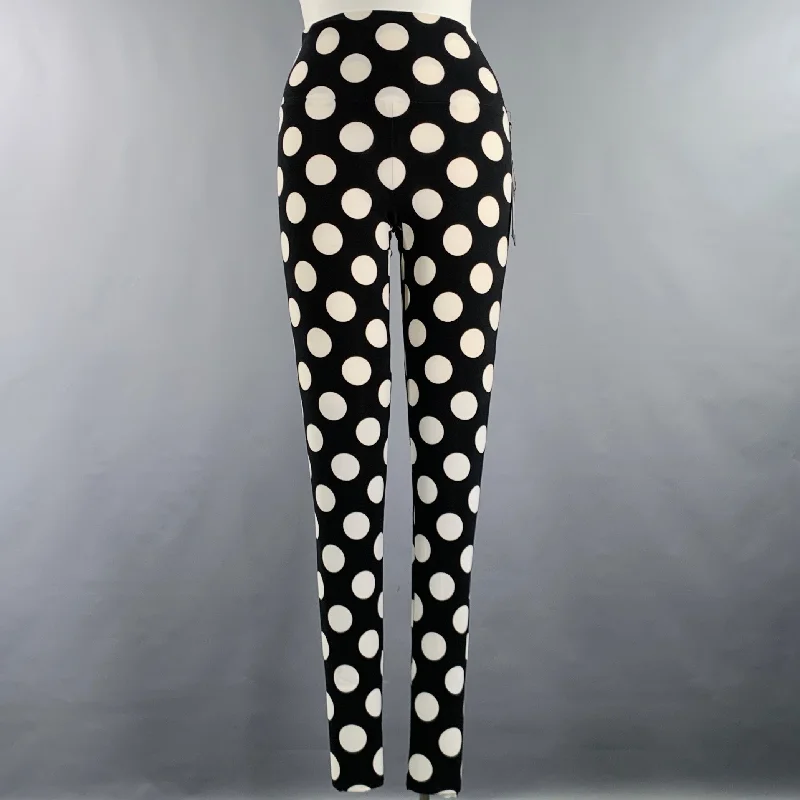 YEAR-End Clearance NORMA KAMALI Size L Black White Polyester Blend Polka Dot Footie Leggings