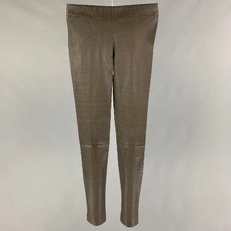 Closeout THE ROW Size XS Green Olive Lamb Skin Elastic Waistband Leggings