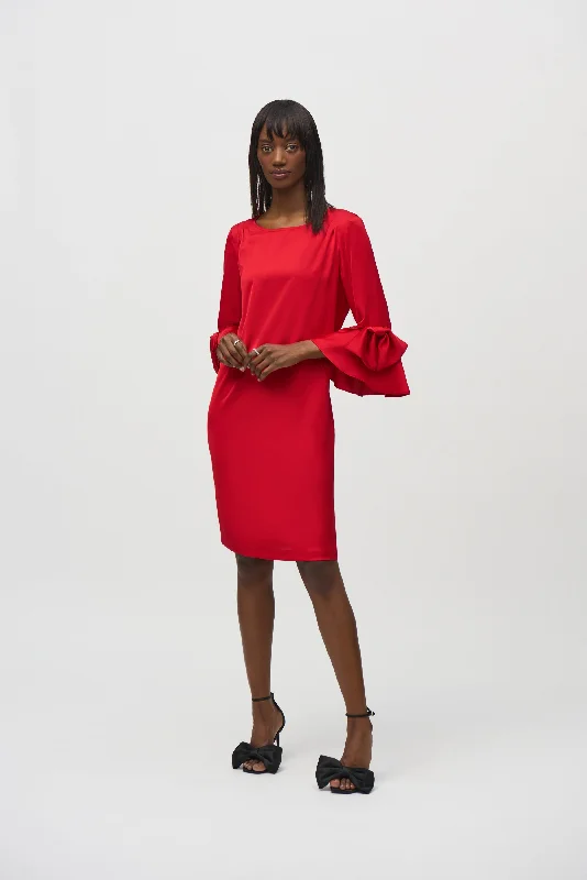 Special Savings Joseph Ribkoff Satin Ruffle Sleeve Straight Dress