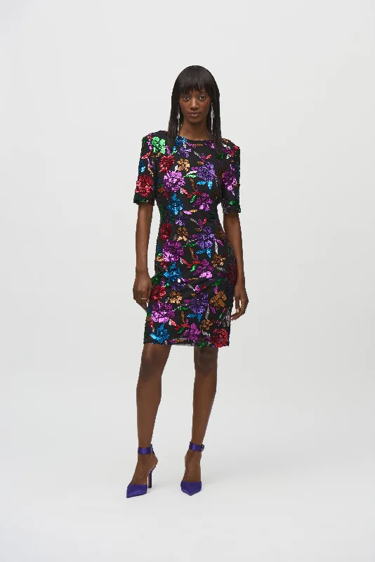 Act Fast Joseph Ribkoff Sequin Floral Dress