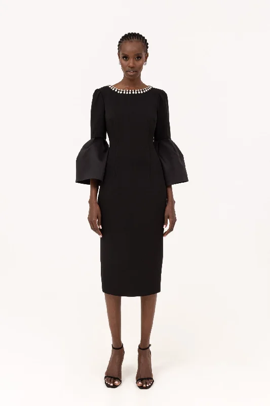 Now or Never Nissa Puff sleeve crêpe midi dress