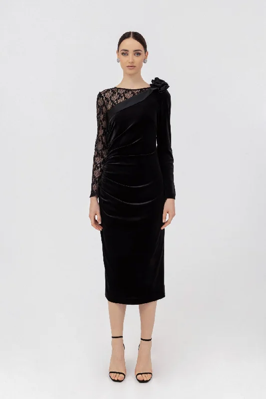 Savings Galore Nissa Lace Sleeve Velvet Dress