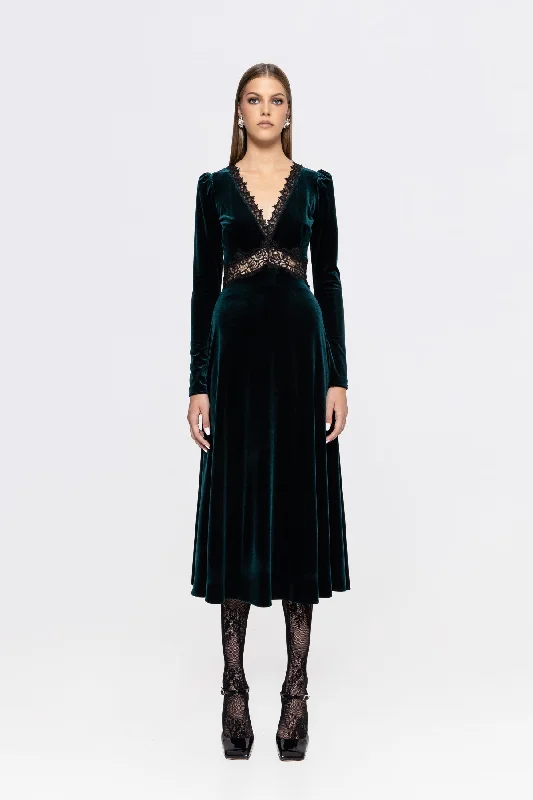 Special Discount Nissa Lace-insert velvet midi dress