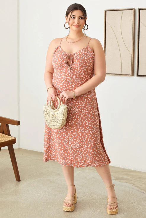 Must-Have Deals Boho Floral Buttoned Curvy Midi Dress