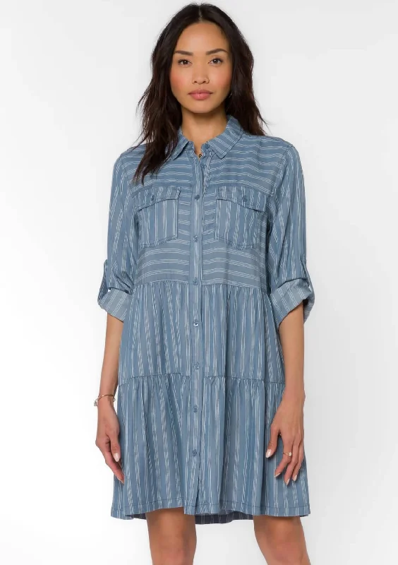 New Markdowns Bree Rolled Tab Sleeve Dress - Blue