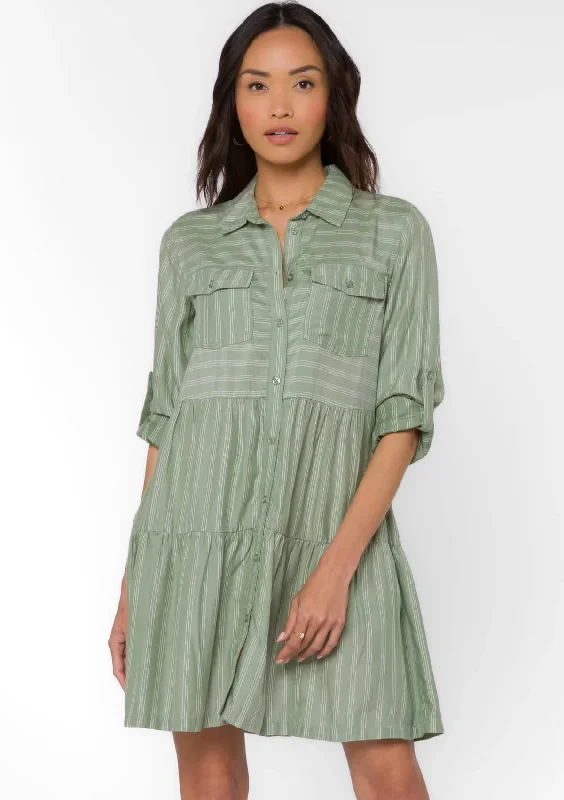 Online Only Bree Rolled Tab Sleeve Dress - Sage