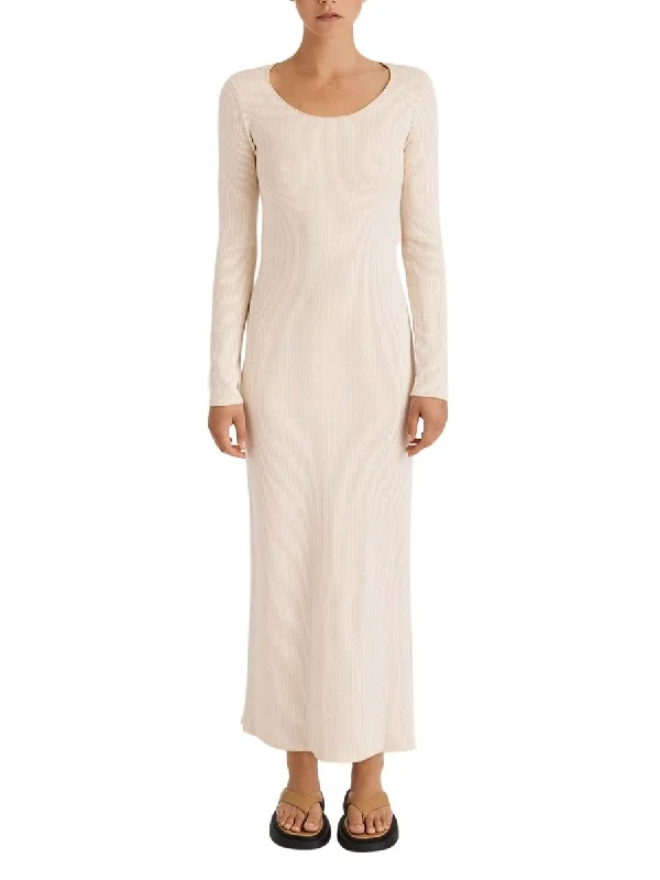 Price Reduction Camel Stripe Cotton Knit Dress