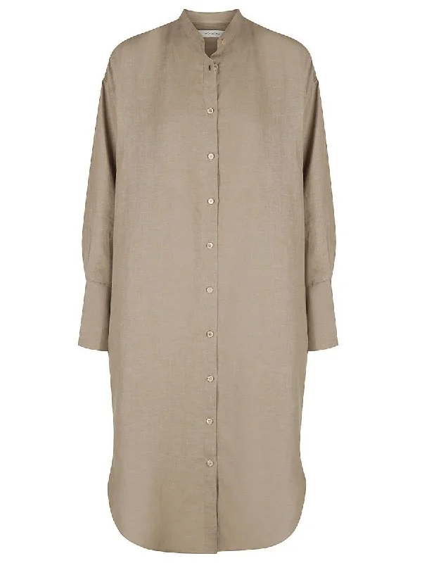 Instant Discount Classic Linen Shirtdress Taupe