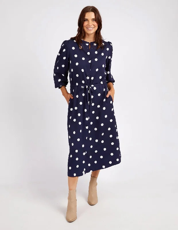 Price Drop Dottie Dress Navy Spot Print