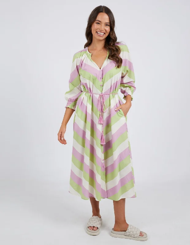 Deal Mania Ellis Stripe Dress Keylime, White & Lilac