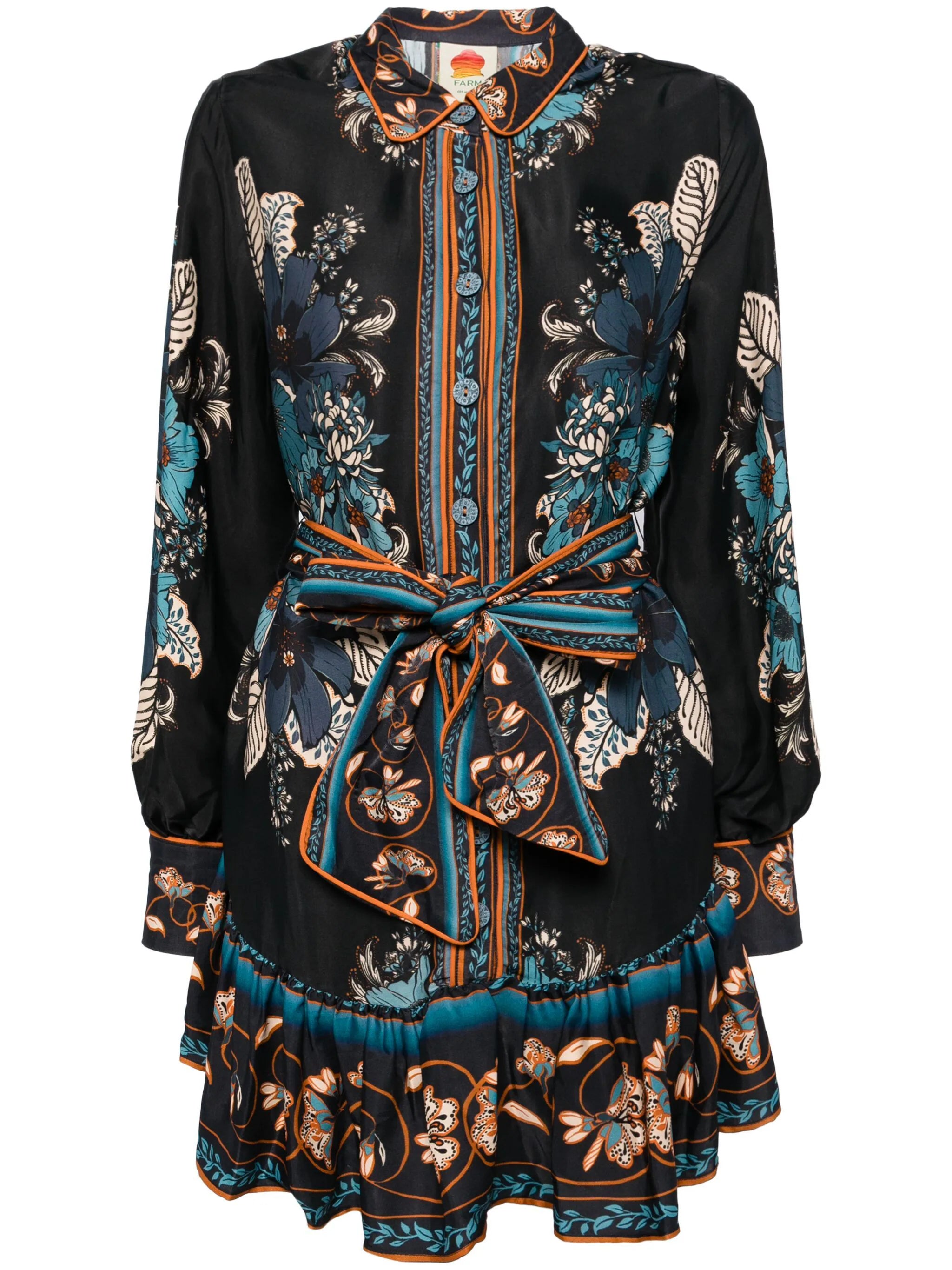 Get It Before It’s Gone Farm Rio Blossom Tapestry Black Long Sleeve Mini Dress