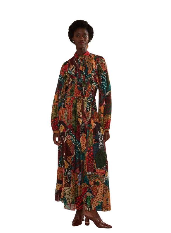 Limited Edition Fauna Mix Multicolor V Neckline Maxi Dress