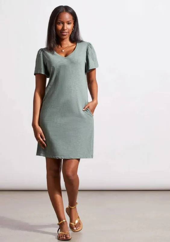 Major Savings Flutter Sleeve V-Neck Dress - Cypress