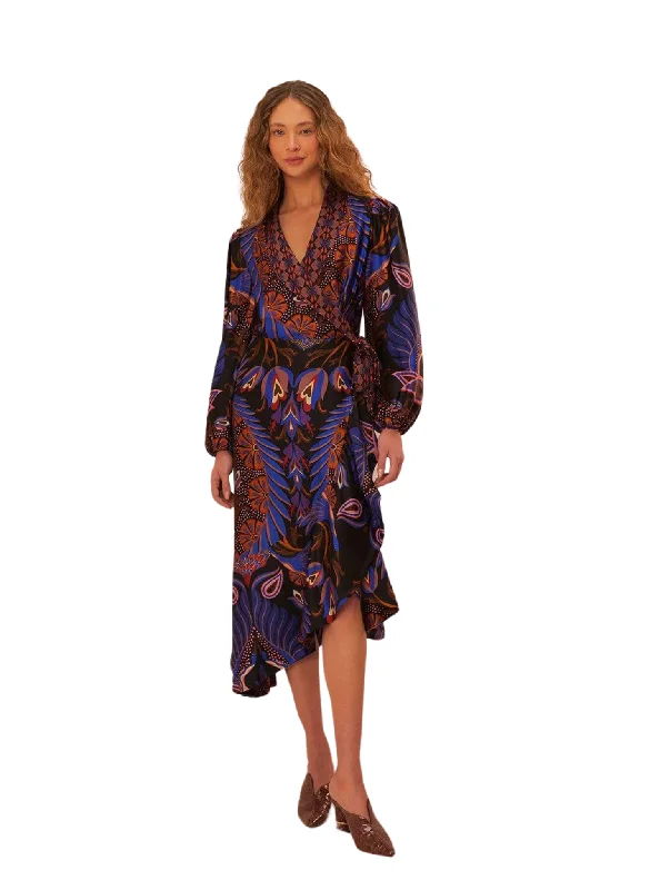 Act Now Heart Forest Black Long Sleeve Midi Dress