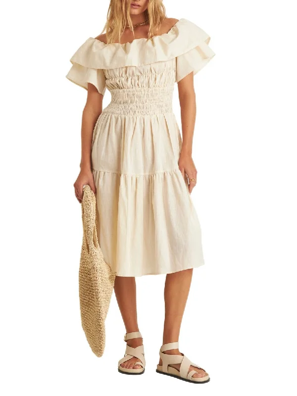 Midnight Madness Helena Shoulder Frill Dress Creme