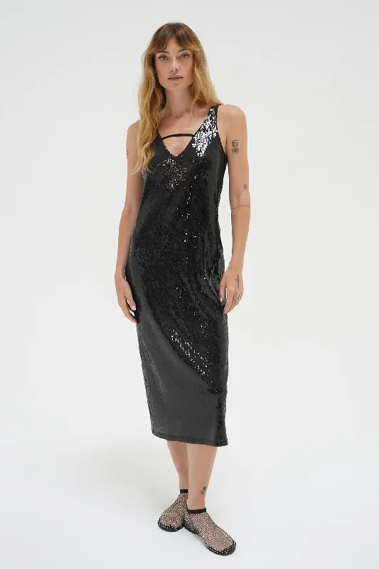 Special Discount Iman Sequin Slip Dress - Black Sequin