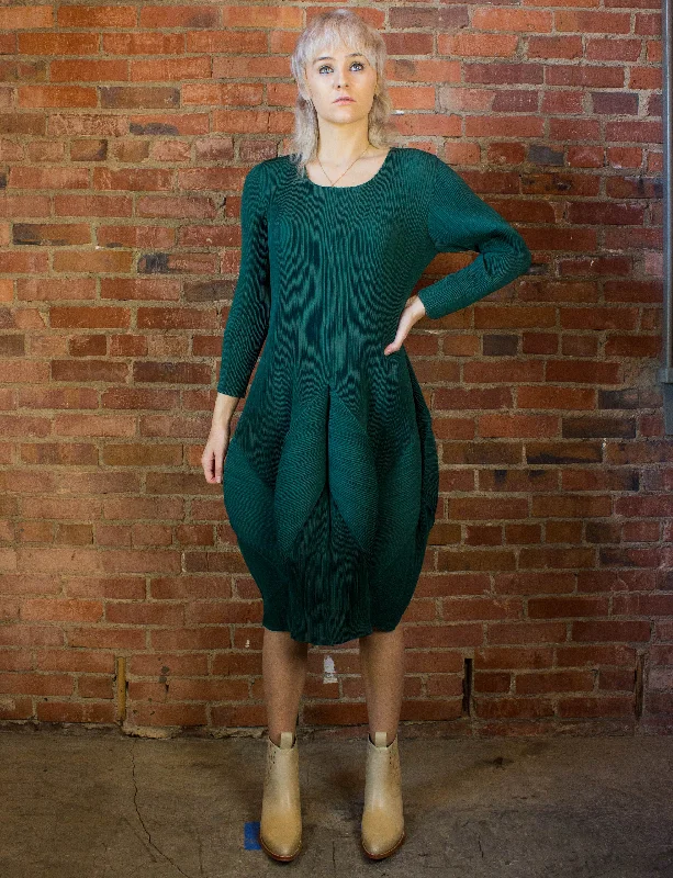 Limited Availability Issey Miyake Green Plisse Cocoon Dress Size Medium