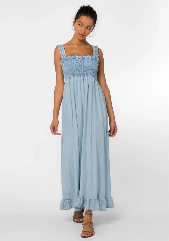 Exclusive Savings Kaydence Smocked Midi Dress with Shoulder Straps and Hem Ruffle - Grey