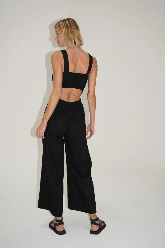 Weekend Deal La Rosa Linen Jumpsuit - Black