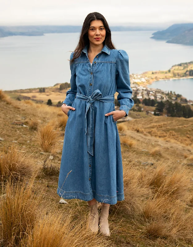 Midnight Sale Lucinda Denim Shirt Dress Mid Blue Wash