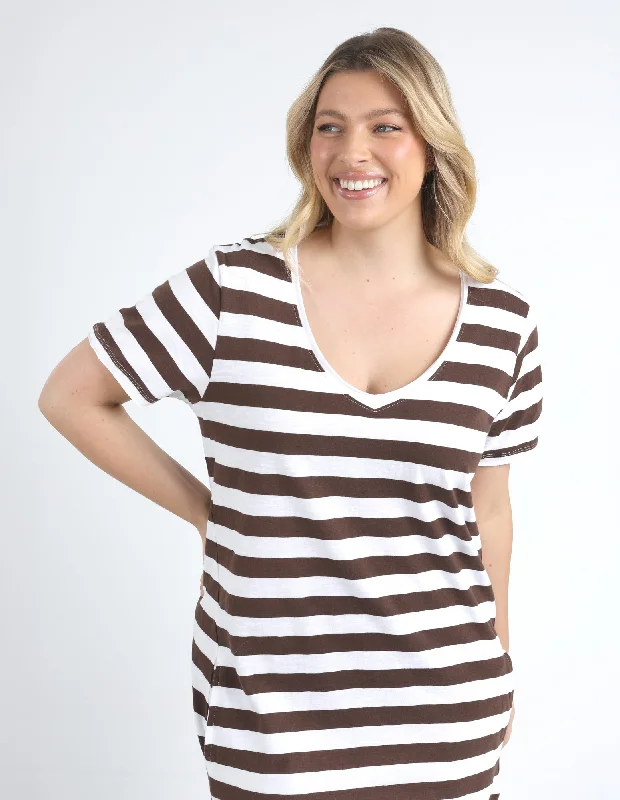 Online Only Maeve Midi Dress Stripe Chocolate
