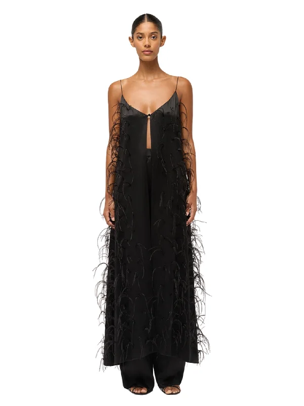 Massive Deals Maxi Camisole Dress with Ostrich Trim - Black