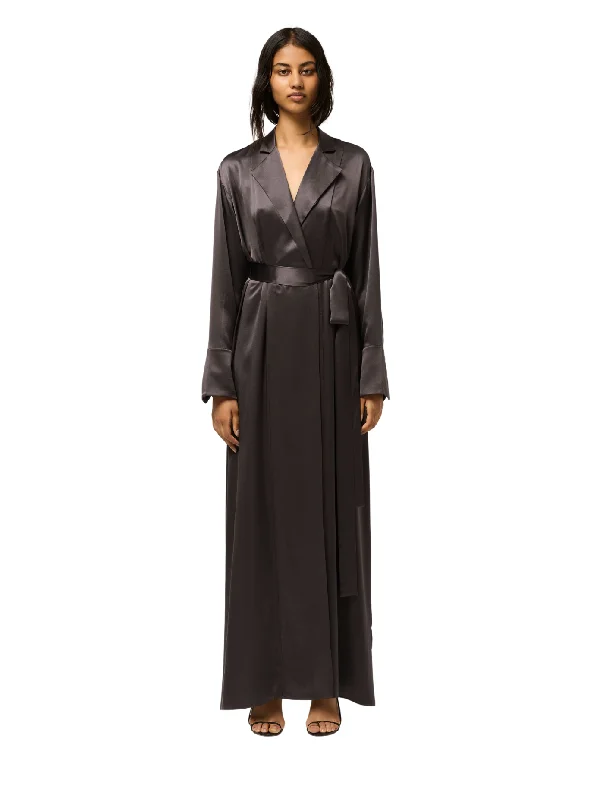 Stock Clearance Maxi Wrap Shirt Dress - Grey