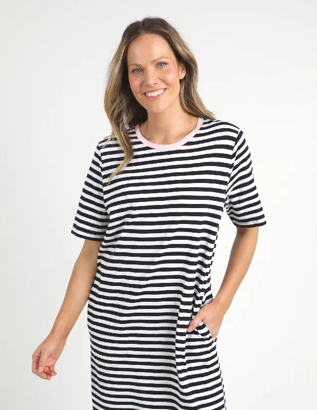 Savings Galore Merry Tee Dress Navy & White Stripe