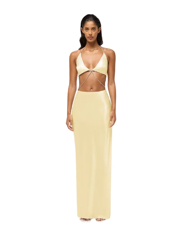 Price Reduction Nomi Crystal Halter Dress - Pale Yellow