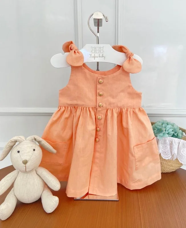 Super Deal Peach Sherbet Button Front Dress