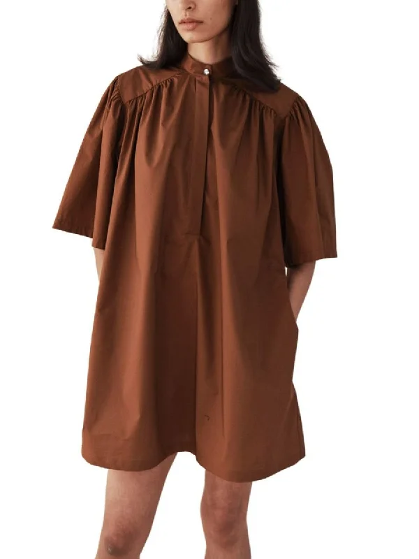 The Best Prices Placket Cotton Dress Short Brown