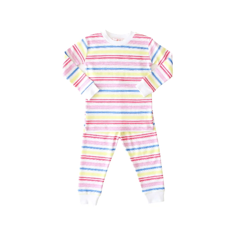 Overstock Sale Rainbow Stripe 2-piece Pajama