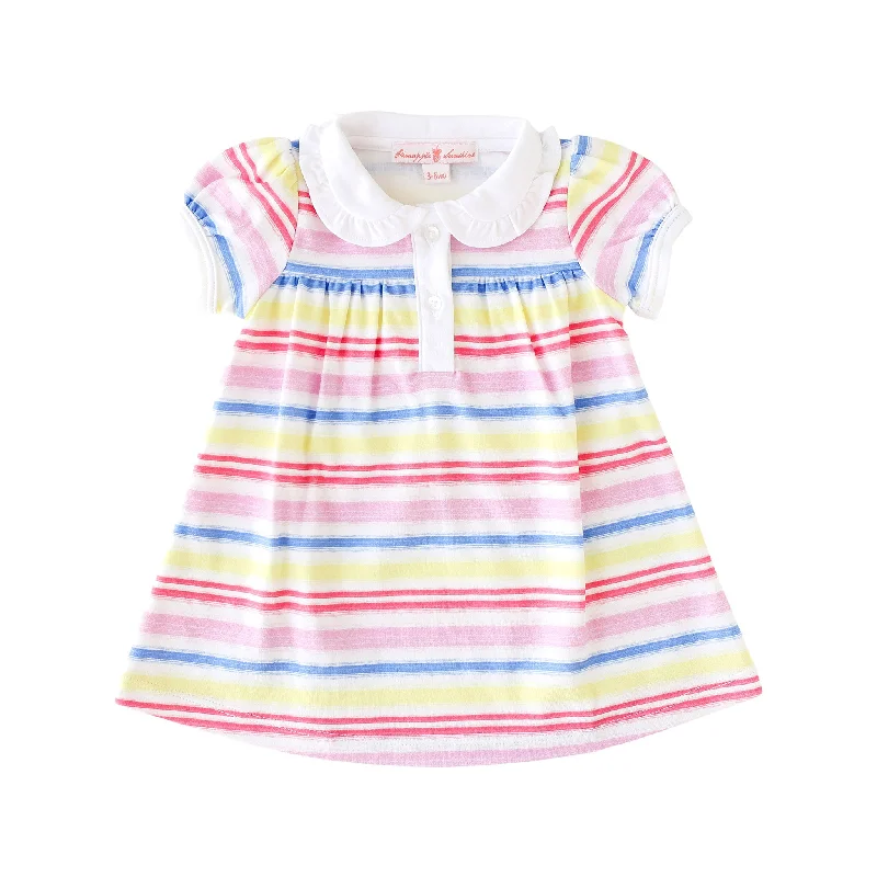 Super Sale Rainbow Stripe Collared Dress