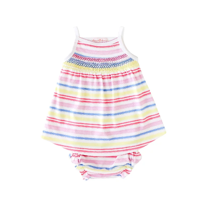 Price Meltdown Rainbow Stripe Smocked Tank Dress