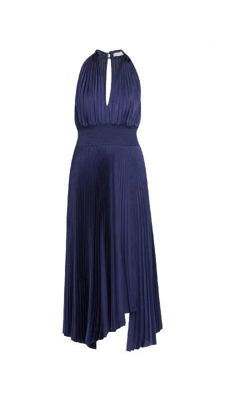New Markdowns Rose Pleated Halter Dress
